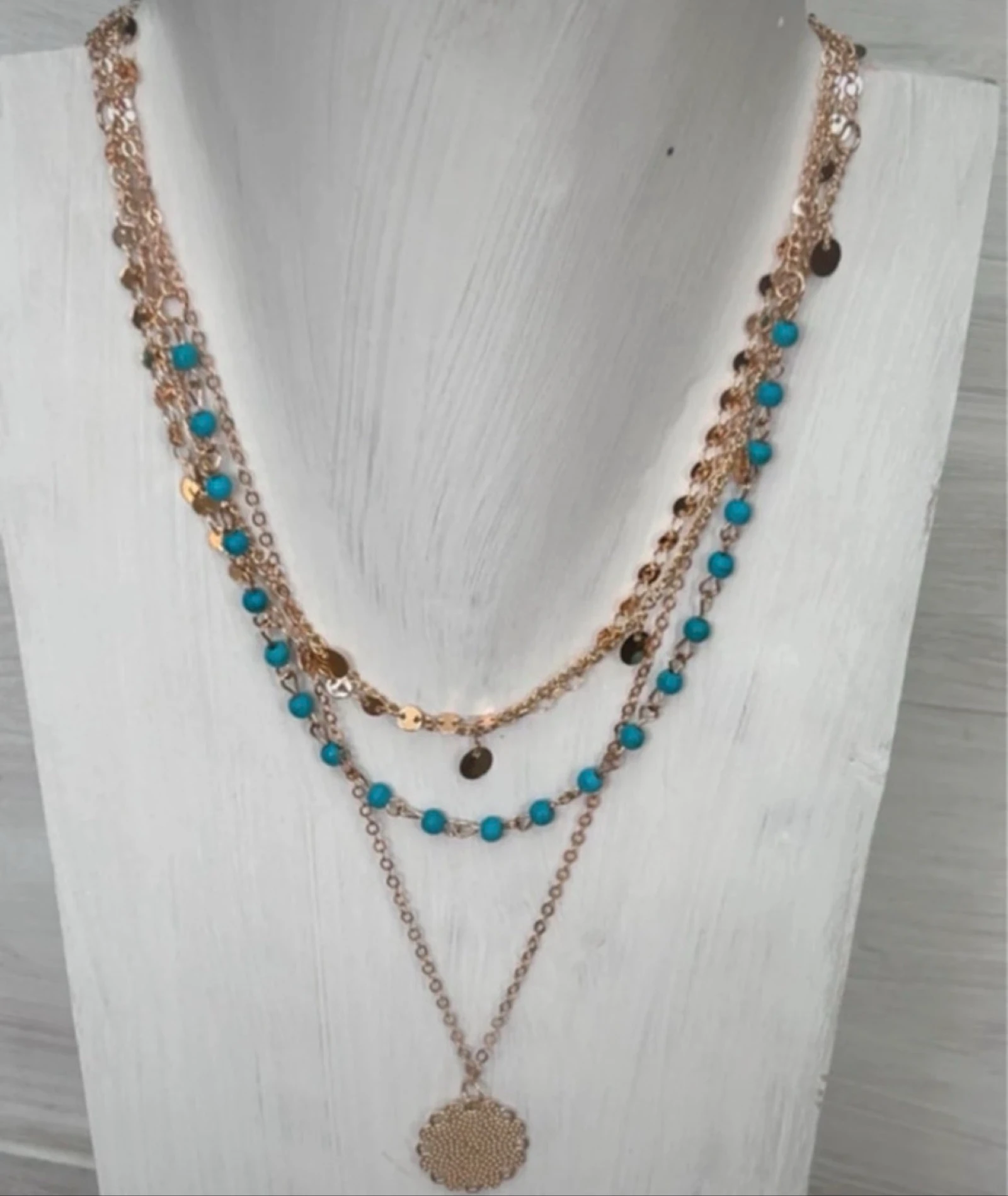Conjunto 4 collares minimalistas dorada con turquesa estilo boho – photo 2